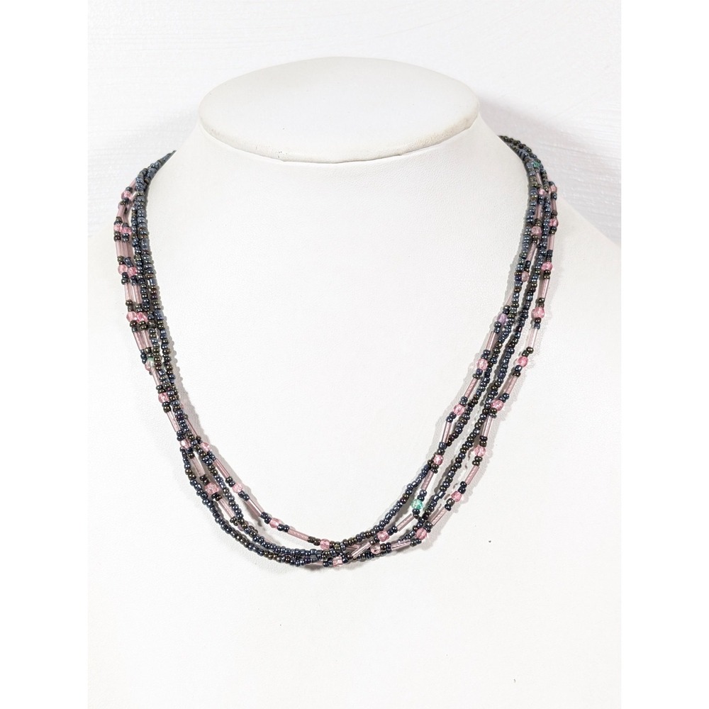 Premier Designs Allegro Purple Pink Seed Bead Multi Strand‎ Necklace 19"